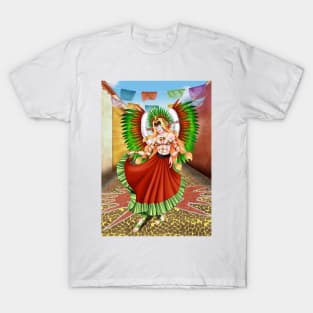 Christmas Quetzalcoatl Skirt Rudos Mask Background T-Shirt